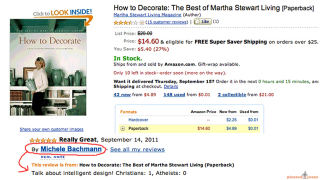 Illustration for article titled If Michele Bachmann Reviewed Her Online Amazon Purchases